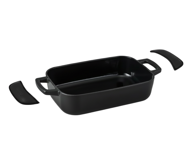 Alva Ovenskål / Braadslede Gietijzer Nori + Gratis Læderhåndtag - 30 x 21 x 8.2 cm - emaljeret non-stick belægning