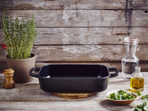 Alva Ovenskål / Braadslede Gietijzer Nori + Gratis Læderhåndtag - 30 x 21 x 8.2 cm - emaljeret non-stick belægning