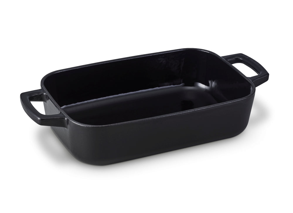 Alva Ovenskål / Braadslede Gietijzer Nori + Gratis Læderhåndtag - 30 x 21 x 8.2 cm - emaljeret non-stick belægning