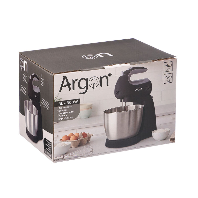 Argon Handmixer Sort - med Stativ og RVS Skål - 300 W