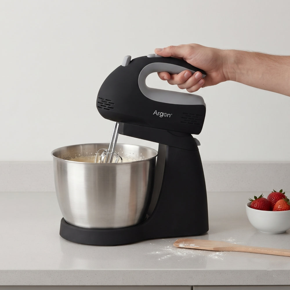 Argon Handmixer Sort - med Stativ og RVS Skål - 300 W