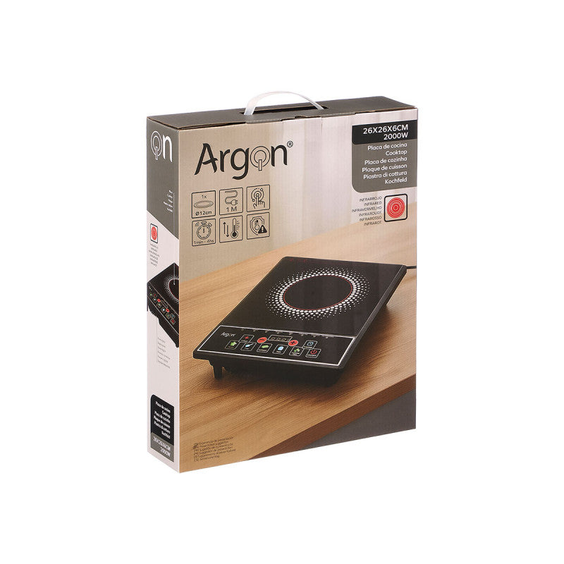 Argon Infrarood Kookplade 1-Pits Sort - Keramisk Kogepanel - 2000 W