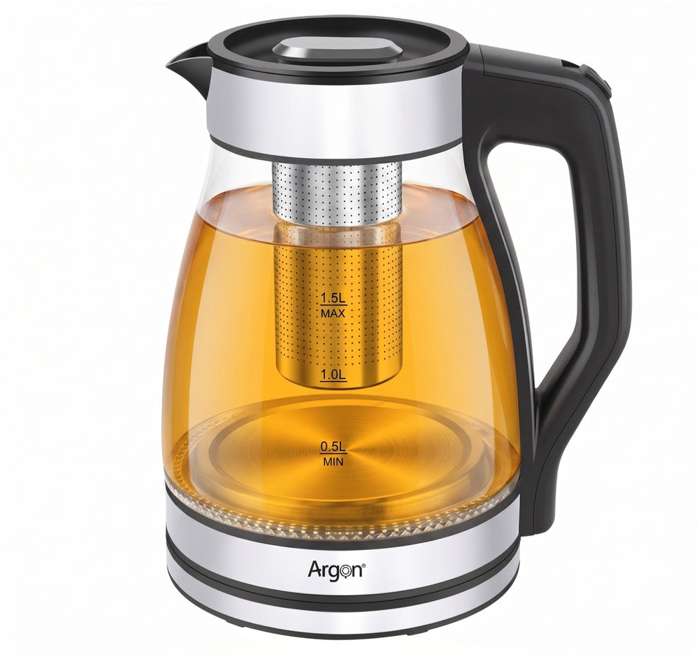 Argon Vandkoger Glas / RVS med Filter - 1.5 Liter - 1500 W