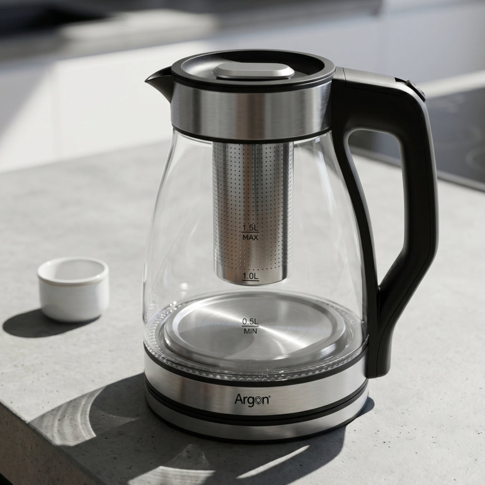 Argon Vandkoger Glas / RVS med Filter - 1.5 Liter - 1500 W