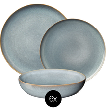 ASA Selection Serviesset Saisons - Denim 18 delig / 6 personer - 6 dinerborden, 6 ontbijtborden en 6 kommen