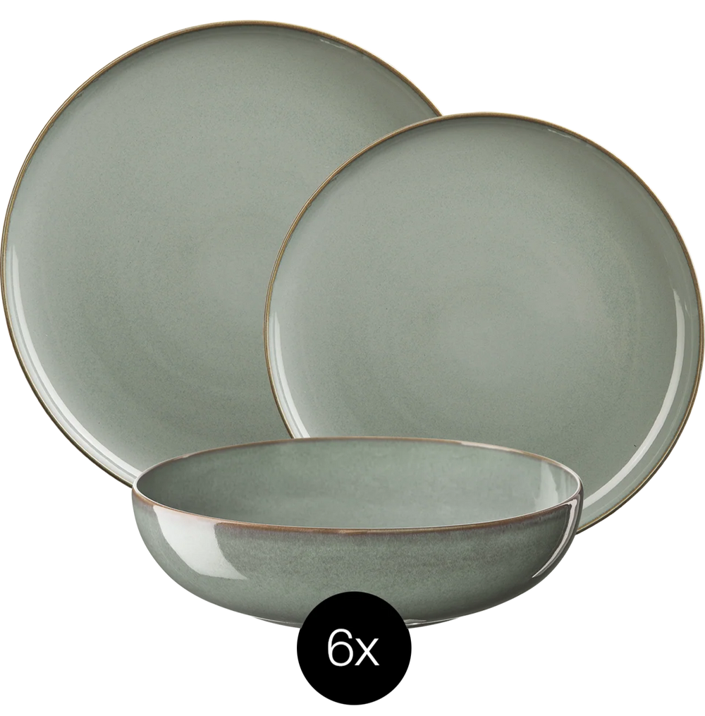 ASA Selection Serviesset Saisons - Eucalyptus 18 delig / 6 personer - 6 dinerborden, 6 kommen en 6 ontbijtborden