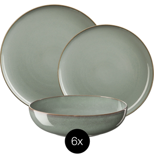 ASA Selection Serviesset Saisons - Eucalyptus 18 delig / 6 personer - 6 dinerborden, 6 kommen en 6 ontbijtborden