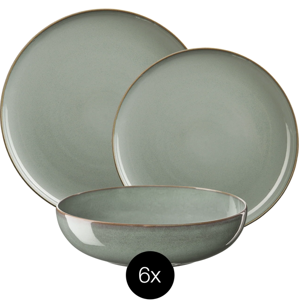 ASA Selection Serviesset Saisons - Eucalyptus 18 delig / 6 personer - 6 dinerborden, 6 kommen en 6 ontbijtborden