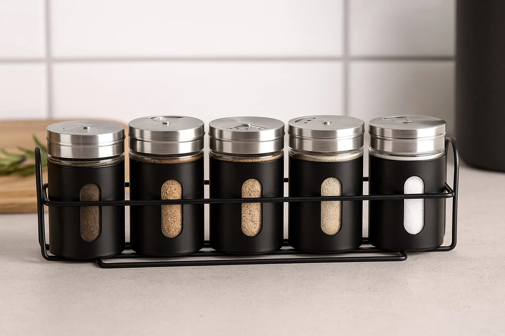 Cookinglife Krydderireol Sort 5-Delt - Med Krydderistrøere 80 ml
