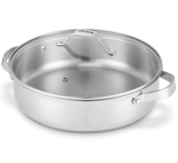 Beka Hapjespan / Sauteerpan med 2 sidestænger & glaslåg Cicla ø 28 cm - egnet til alle varmekilder - uden non-stick belægning