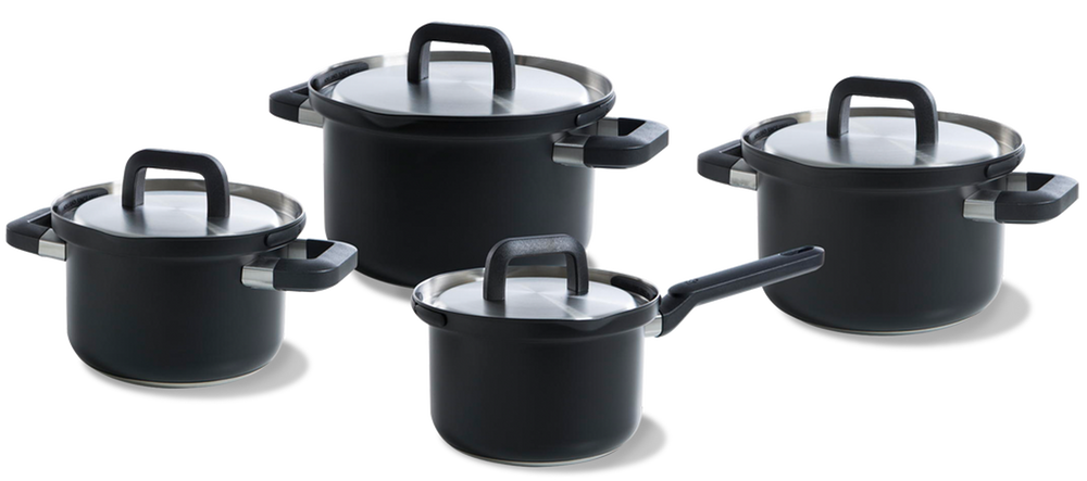 BK Pannenset Flow Cool Sort 4-delt - RVS - Kogepande ø 16, 18, 20 cm & Stegepande ø 16 cm