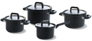 BK Pannenset Flow Cool Sort 4-delt - RVS - Kogepande ø 16, 18, 20 cm & Stegepande ø 16 cm
