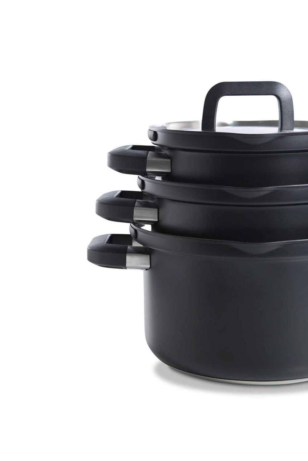 BK Pannenset Flow Cool Sort 4-delt - RVS - Kogepande ø 16, 18, 20 cm & Stegepande ø 16 cm