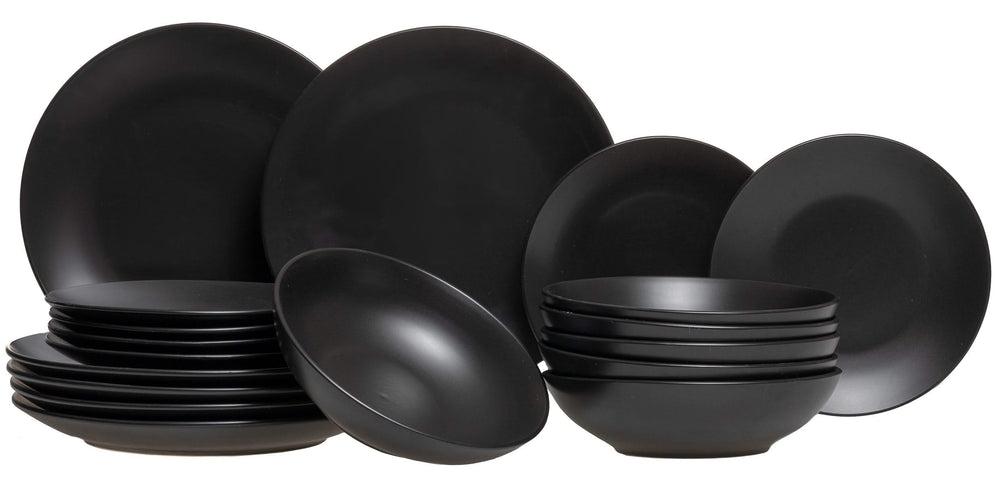 Studio Tavola Serviesset Black Tie 18-delig / 6 personer - 6 morgenmad/desserttallerkener, 6 dybe tallerkener og 6 middagstallerkener