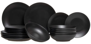 Studio Tavola Serviesset Black Tie 18-delig / 6 personer - 6 morgenmad/desserttallerkener, 6 dybe tallerkener og 6 middagstallerkener
