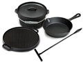 Blackwell Dutch Oven BBQ Gietijzer Set 4-Delig - Braadpan + Lifter, Koekenpan ø 20 cm & Grillplaat ø 30 cm - egnet til alle varmekilder - uden non-stick belægning