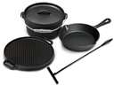 Blackwell Dutch Oven BBQ Gietijzer Set 4-Delig - Braadpan + Lifter, Koekenpan ø 20 cm & Grillplaat ø 30 cm - egnet til alle varmekilder - uden non-stick belægning