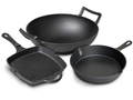 Blackwell Pannenset Gietijzer 3-Delig Grillpan 23 x 23 cm, Koekenpan ø 25 cm & Wok ø 32 cm - egnet til alle varmekilder - uden non-stick belægning