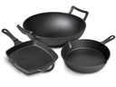 Blackwell Pannenset Gietijzer 3-Delig Grillpan 23 x 23 cm, Koekenpan ø 25 cm & Wok ø 32 cm - egnet til alle varmekilder - uden non-stick belægning
