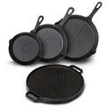 Blackwell Pannenset Gietijzer 4-Delig Koekenpan 16, 20 & 25 cm & Grillplaat ø 30 cm - egnet til alle varmekilder - uden non-stick belægning