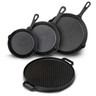 Blackwell Pannenset Gietijzer 4-Delig Koekenpan 16, 20 & 25 cm & Grillplaat ø 30 cm - egnet til alle varmekilder - uden non-stick belægning