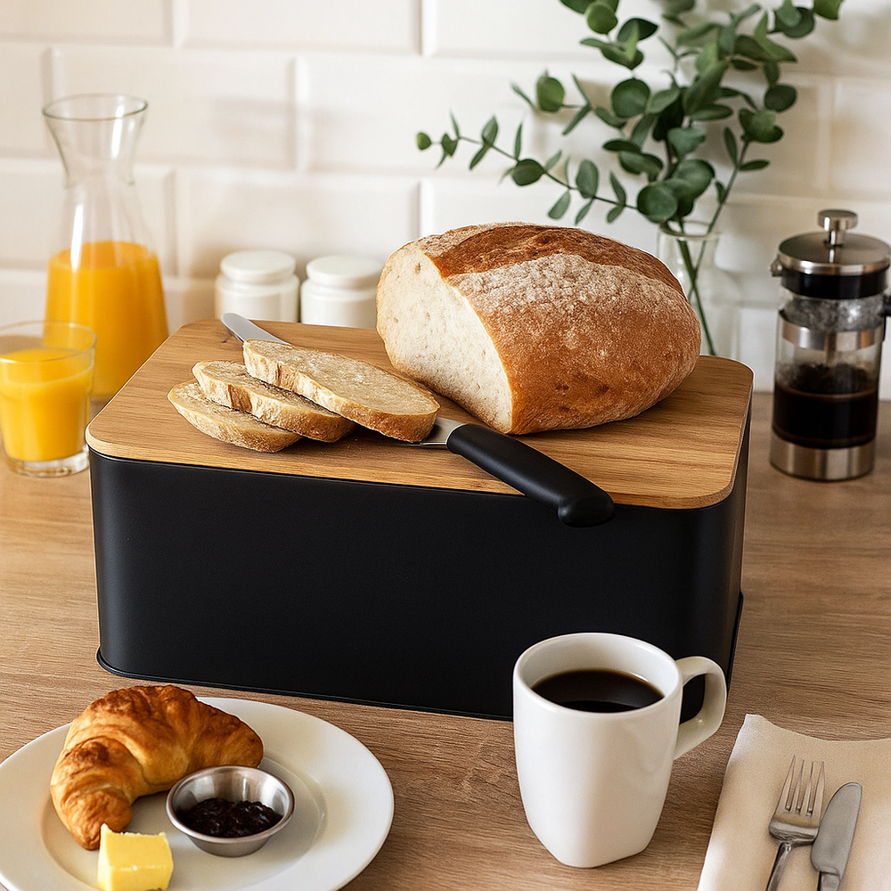 Cookinglife Brooddoos - Broodtrommel med Plank - Mat Sort