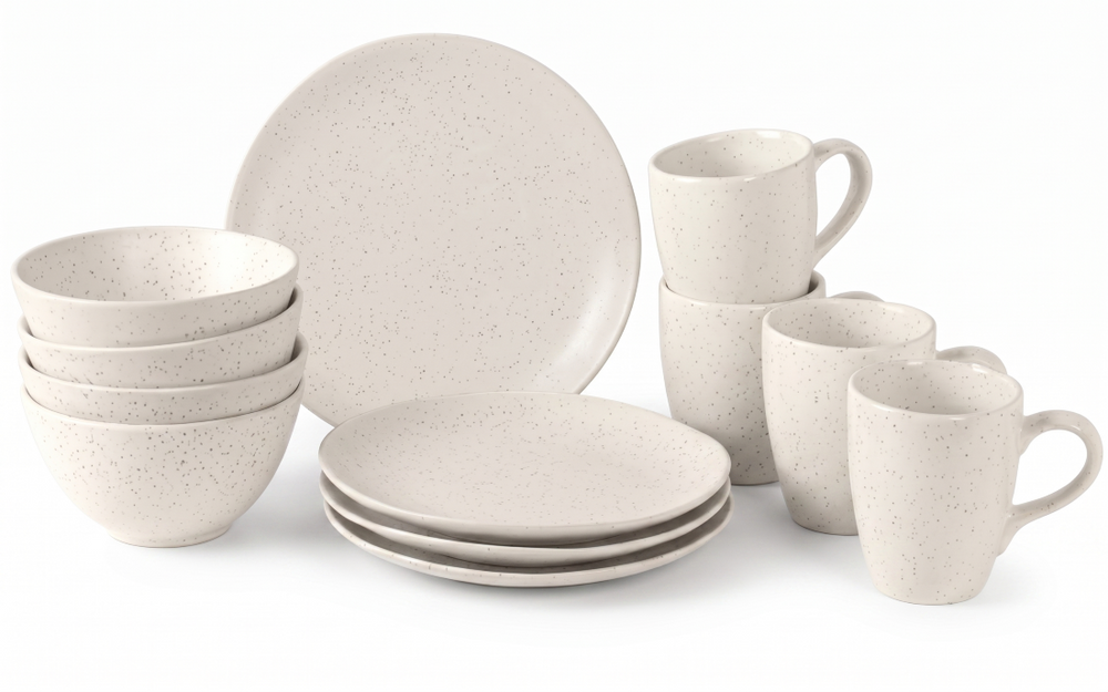Broste Copenhagen Morgenmadssæt Nordic Vanilla 12-delt / 4 personer - 4 morgenmadstallerkener, 4 skåle og 4 kopper