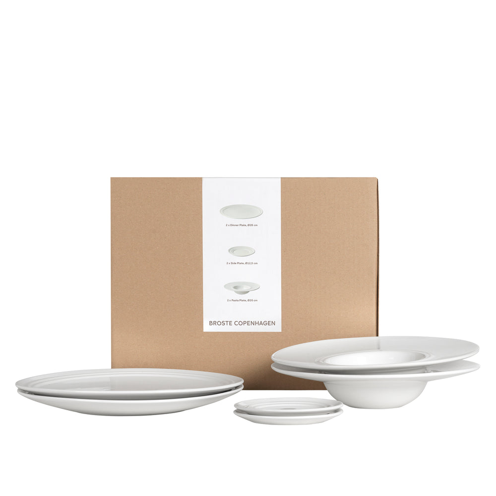 Broste Copenhagen Pastaset Stevns 6-delig / 2 personer - 2 dinerborden, 2 pastaborden og 2 små tallerkener