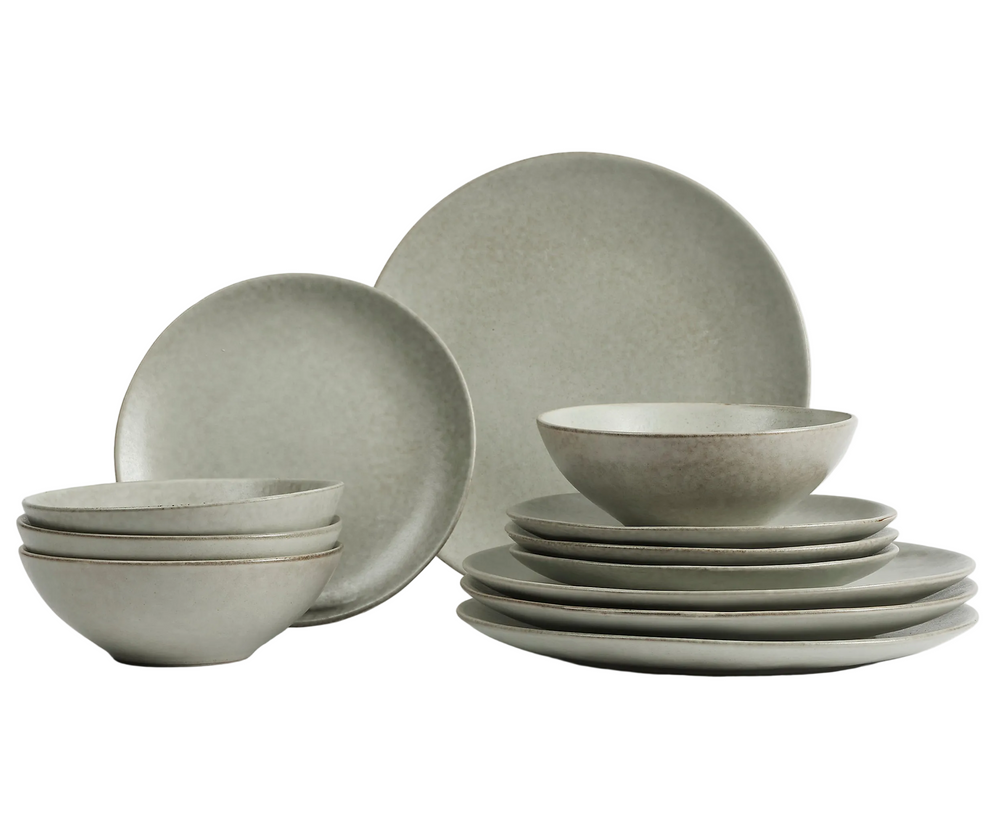 Broste Copenhagen Serviesset Nordic Marsh 12-delt / 4 personer - 4 middagstallerkener, 4 morgenmadstallerkener og 4 skåle