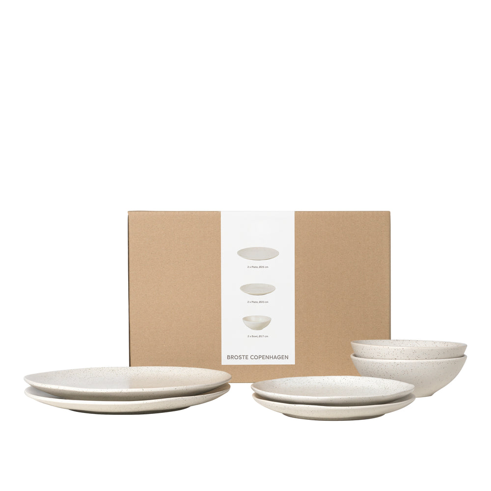 Broste Copenhagen Serviesset Nordic Vanilla 6-delig / 2 personer - 2 dinerborden, 2 ontbijtborden og 2 skåle