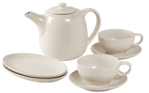Broste Copenhagen Theeset Nordic Vanilla 7-delig / 2 personer - 1 teapot, 2 tallerkener og 2 kopper og skåle