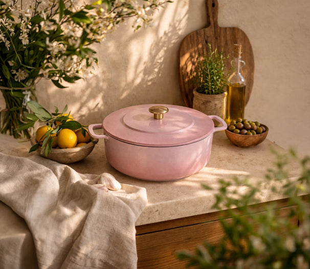 Combekk Stegegryde med låg Støbejern Pink ø 28 cm / 5.3 Liter - emaljeret non-stick belægning