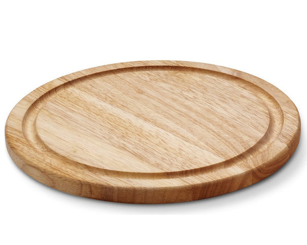 Continenta Træ Pizzaskærebræt / Serveringsbræt med Saftkanal - Gummitræ - ø 25 cm