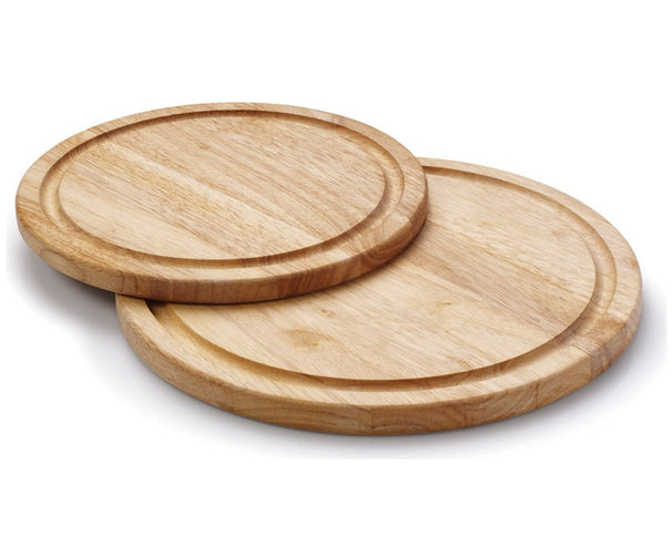Continenta Træ Pizzaskærebræt / Serveringsbræt med Saftkanal - Gummitræ - ø 25 cm