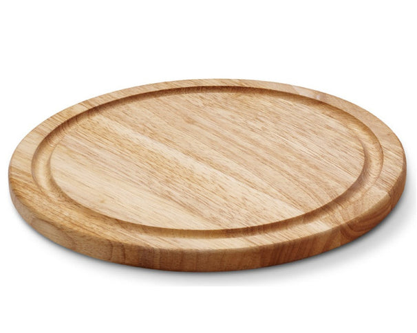 Continenta Træ Pizzaskærebræt / Serveringsbræt med Saftkanal - Gummitræ - ø 30 cm