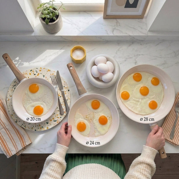 CP Stegepande Sæt Go Ivory Creme 3-delt - ø 20, 24 & 28 cm - keramisk non-stick belægning