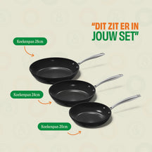 Cook & Pan Koekenpannenset Signature Zwart 3-delig - ø 20, 24 & 28 cm - inhoud set