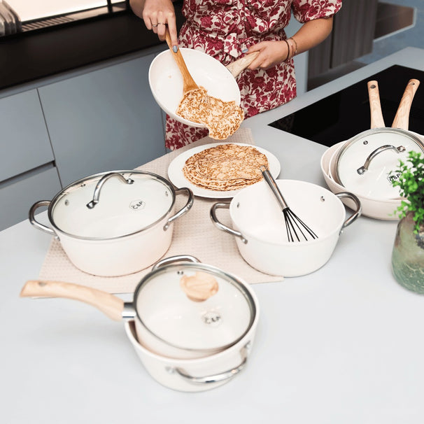 CP Pandesæt Go Ivory Crème 9-delt - keramisk non-stick belægning