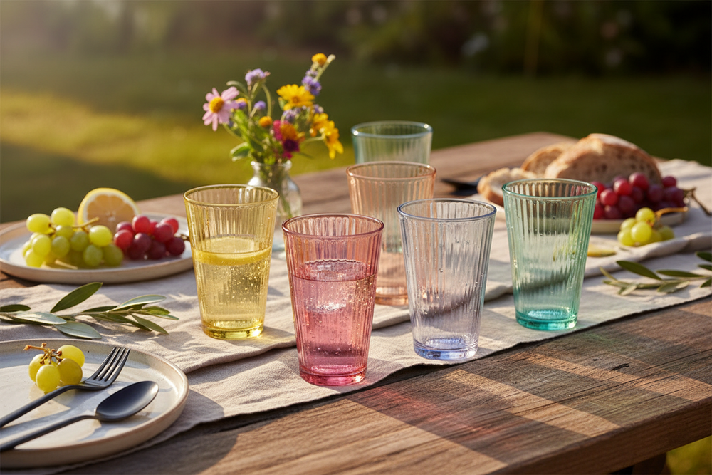 Cookinglife Vandglas 300 ml Glas - Sæt af 6 Farverige Drikkeglas