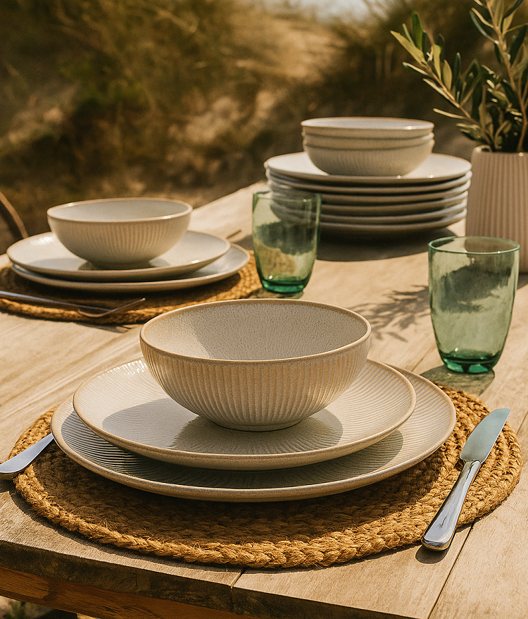 Cookinglife Morgenmadstallerkener / Desserttallerkener Coastal Lines Ocean Beige ø 21 cm - 6 Styk