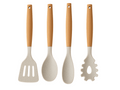 Cookinglife Køkkenredskaber sæt - Kogegrej sæt - træ beige 4 dele - Stegeske, serveringsske, salatske & spaghettiske