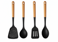 Cookinglife Køkkenredskaber sæt - Kogegrej sæt - træ sort 4 dele - Skumspade, suppeske, bagepade & serveringsske
