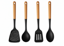 Cookinglife Køkkenredskaber sæt - Kogegrej sæt - træ sort 4 dele - Skumspade, suppeske, bagepade & serveringsske