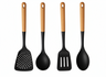 Cookinglife Køkkenredskaber sæt - Kogegrej sæt - træ sort 4 dele - Skumspade, suppeske, bagepade & serveringsske