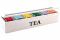 Cookinglife Theedoos - Theekist - Hout Hvid - 6 rum - med Glaslåg - 43 x 9 x 9 cm