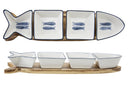 Cosy & Trendy Serveringsbræt med Skåle Branzino 5-delt - Hvid & Blå - 37 x 9,5 cm