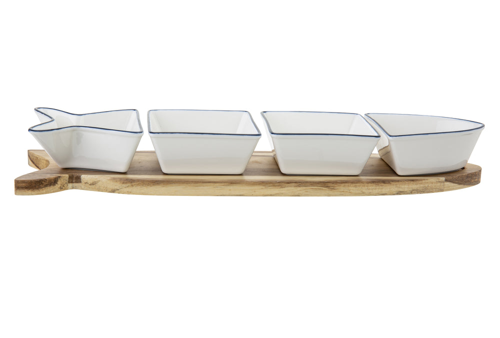 Cosy & Trendy Borrelplank met Schaaltjes Branzino 5-delig - Wit & Blauw - 37 x 9.5 cm - zijaanzicht