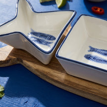 Cosy & Trendy Serveringsbræt med Skåle Branzino 5-delt - Hvid & Blå - 37 x 9,5 cm