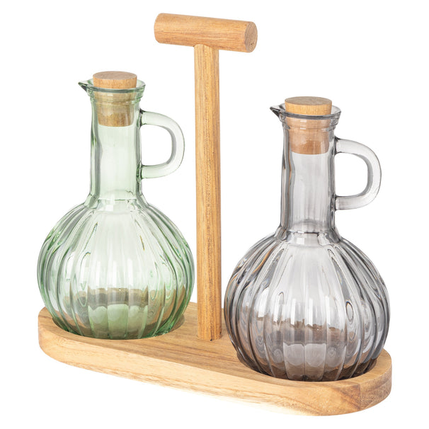 Cosy & Trendy Olie- og Eddikesæt med Holder - Glas & Akacietræ - 2 flasker