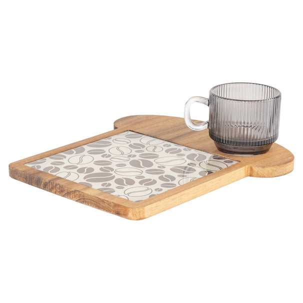 Cosy & Trendy Morgenmadsskærebræt med Kaffeglas - Akacietræ - 24,5 x 22,5 cm